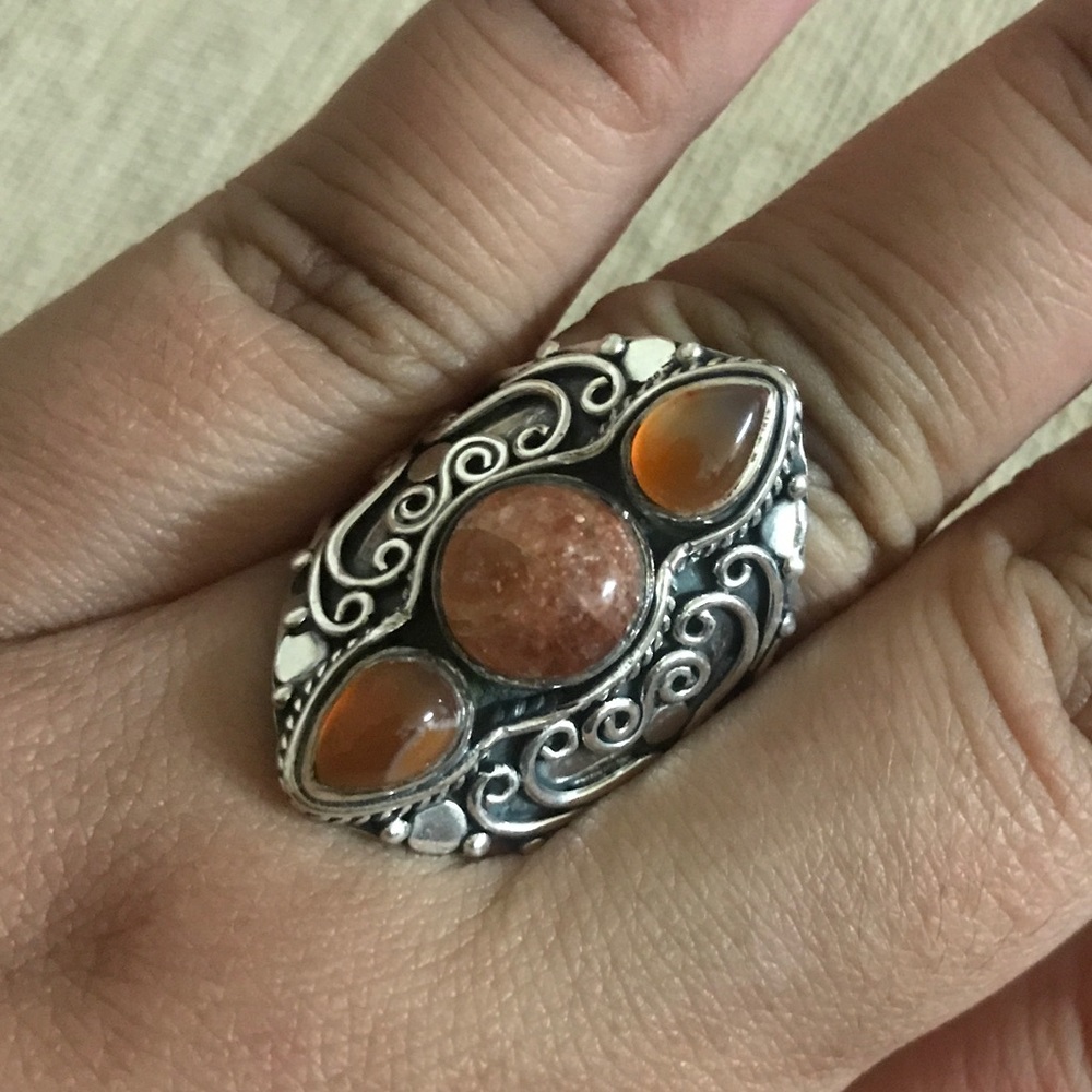 NEW boho orange crystal sterling silver 925 ring